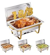 CAMMOO 4 Pans Gold 18/8 (304) Stainless Steel 4 Pack Chafing Dishes for Buffet 9QT Stackable Chaf...