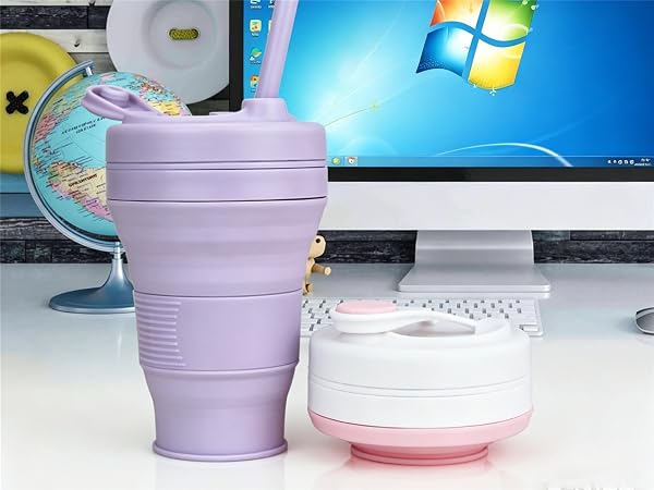 Silicone Coffee Cup with Straw lid Collapsible Cups for Traveling 20oz Lightweight Folding