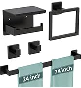 5-Pieces Matte Black Bathroom Hardware Accessories Set, 24 Inch Stainless Steel Towel Racks for B...