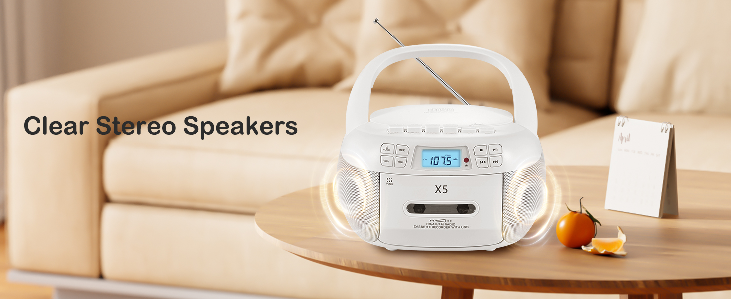 cd cassette tape player with stereo speakers