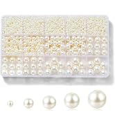 Laopottbeads 1225 Pcs Ivory White 5 Size Pearl Beads for Jewelry Making Round Pearl DIY Kit for B...