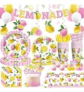 205pcs Pink Lemonade Party Decorations-serves 25, All-in-one Lemon Party Decorations with 350gsm ...