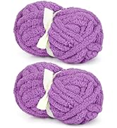 Eustoma Purple Chunky Chenille Yarn for Crocheting & Knitting, Super Bulky Soft Plush Warm Fluffy...