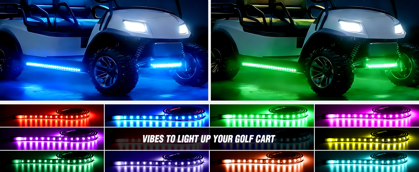 4PCS Golf Cart Underbody Lights Kit RGB Multi-Mode LED Neon Accent Lighting Lamp