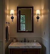 JIMUBEAM Sconces Wall Lighting Set of Two with Boho Linen Fabric Shade, E26 Aged Brass Vanity Bat...