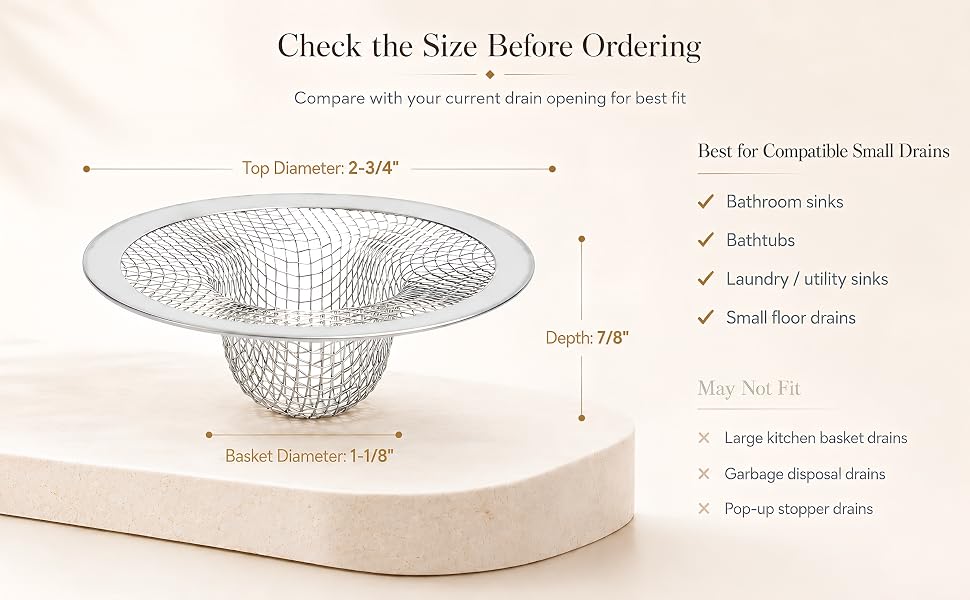 Kingrol 50 Pack 2-3/4 Inch Stainless Steel Sink Strainers, Small Mesh Drain Strainer Baskets