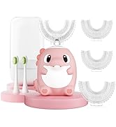 PVOGRT Kids Electric U Shaped Toothbrush,Kids Dinosaur Sonic Automatic Toothbrush with 6 Soft Bru...