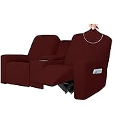 Easy-Going 1 Piece Stretch Reclining Loveseat with Middle Console Slipcover, 2 Seater Loveseat Re...