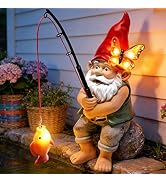 Solar Garden Gnome Statues, Outdoor Fishing Gnome with Butterfly Solar Lights Waterproof, Birthda...