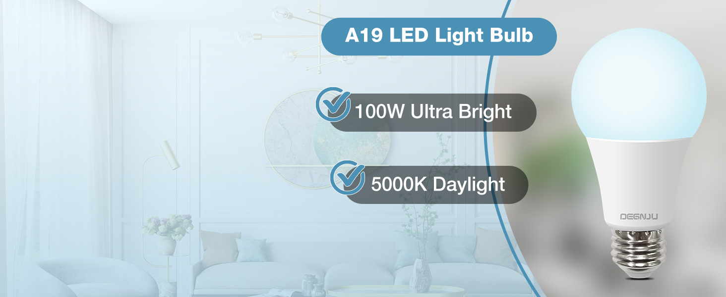 degnju a19 led light bulbs 5000k daylihgt cool white light