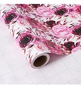 ZINTBIAL Floral Wrapping Paper Roll - Purple Rose Design, 17 Inches x 16.5 Feet, Gift Wrap for We...