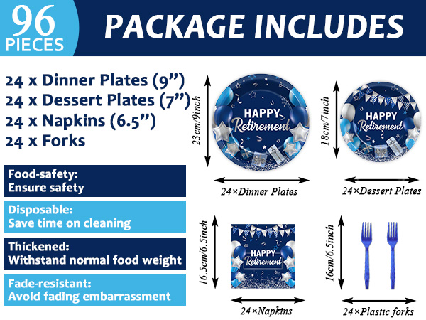 gisgfim 96 Pcs Retirement Party Plates and Napkins Party Supplies