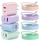Fast Charger for iPhone 18 17 16, 4 Pack 20W Dual Port A/C Wall Charger | Charger Block with 6FT ...