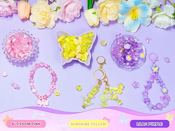 Blossom Pink, Sunshine Yellow, Lilac Purple