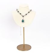 RQQM Beige White Microfiber Leather Necklace Display With Stainless Steel Stand – Jewelry Bust Fo...