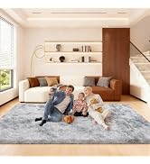 Ehayx Tie-Dyed Grey 6x9 Area Rugs for Living Room, Soft Fluffy Large Rug for Bedroom, Shag Non-Sl...