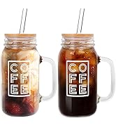 Mason Jar Iced Coffee Cup with Lid and Straw, 24oz Regular Mouth Mason Jars with Handle Glass Cof...