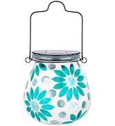 Bshine Mosaic Solar Lantern Outdoor Hanging Waterproof, Flower Mosaic Light Indoor Decorative Tab...