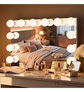 FENCHILIN 32 x 23 Inch Vanity Mirror with Large Replaceable Bulbs Smart Hollywood Makeup Mirror w...
