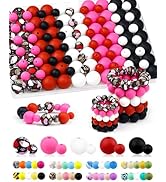 100PCS FIVEIZERO Silicone Beads for Keychain Making, 9mm & 15mm Red Pink Black Mixed 5 Colors Sil...