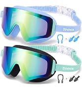 Vvinca 2 Pack Kids Swim Goggles for 3-14, Anti-Fog UV Protection Wide View Pool Goggles for Toddl...