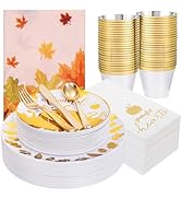Festiva 176Pcs Thanksgiving Plastic Plates - Heavy Duty Thanksgiving Plates - Thanksgiving Dispos...