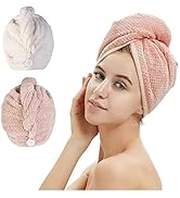 M-bestl 2 Pack Microfiber Hair Towel Wrap,Hair Drying Towel with Button, Towel Turban,Head Towel ...