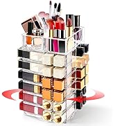 FODIENS Acrylic Lipstick Tower Holder, 360 Degree Rotating Makeup Cosmetic Lipsticks Organizer wi...