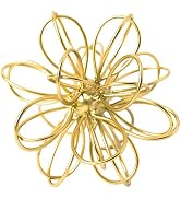 5.5" Metal Geometric Table Top Decor, Gold Abstract Floral Sculpture, Modern Metal Geometric Deco...