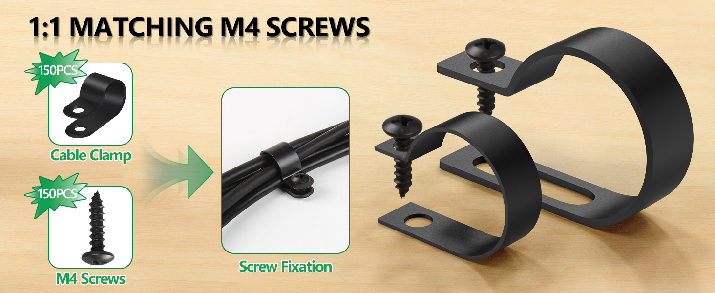 Technical diagram showing M4 screw and cable clamp assembly components with matching instructions for installation.