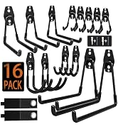 KOFANI Steel Garage Storage Hooks - 16 Pack Anti-Slip Coating, Heavy Duty Wall Mount Hooks for Ha...