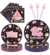 EUOYUFO 96PCS Sleepover Plates and Napkins Party Supplies Pajama Party Decorations Sleepover Part...