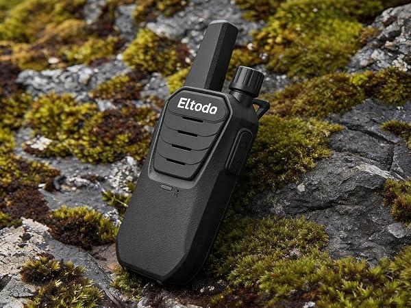 The walkie-talkie was placed on a moss-covered volcanic rock.