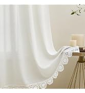 Gibelle White Boho Bedroom Curtains 84 Inch Length, Farmhouse Linen Curtains for Living Room, Boh...