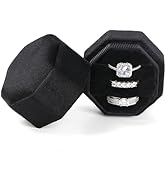 MFXIP Velvet Ring Box, 3 Slots Wedding Ring Box, Vintage Octagon Premium Jewelry Display Holder G...