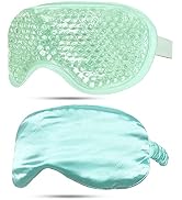 Gel Eye Mask + Silk Sleep Mask, Hot/Cold Eye Mask Ice Relax & Massage Eye Mask for Puffy Eyes/Dar...