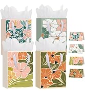 woric 10.6" Matisse Flowers Gift Bags, 4 Medium Floral Gift Bags for Women | 4 Floral Styles, Tis...