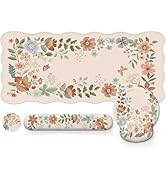 iLeadon Floral Mouse Pad Sets with Wrist Support,Cute Ergonomic Keyboard Mat for Desktop,Extra La...