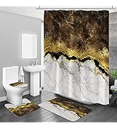 MitoVilla 4 Pcs Brown Marble Shower Curtain Sets with Rugs, Brown Gold Bathroom Sets with Shower ...