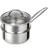 Ohtomber Stainless Steel Sauce Pan - Tri-Ply 1.5 Quarts Steamer for Cooking, Small Cooking Pot wi...