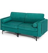 Giantex Modern Loveseat, 2-Seater Sofa Couch, Thick Cushion & 2 Bolsters, Armrest Magazine Cabby ...