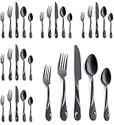 Seeshine Black Silverware Set for 6, 30-Piece Stainless Steel Flatware Set, Shiny Black Metal Cut...