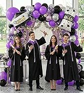 Purple Silver Black Graduation Balloons, with Graduation Cap Diploma Balloons Foil, 12 Inch Metal...
