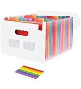 Slomg 25 Pockets Plastic Expanding File Folders with Tabs, White Accordion File Organizer, Portab...