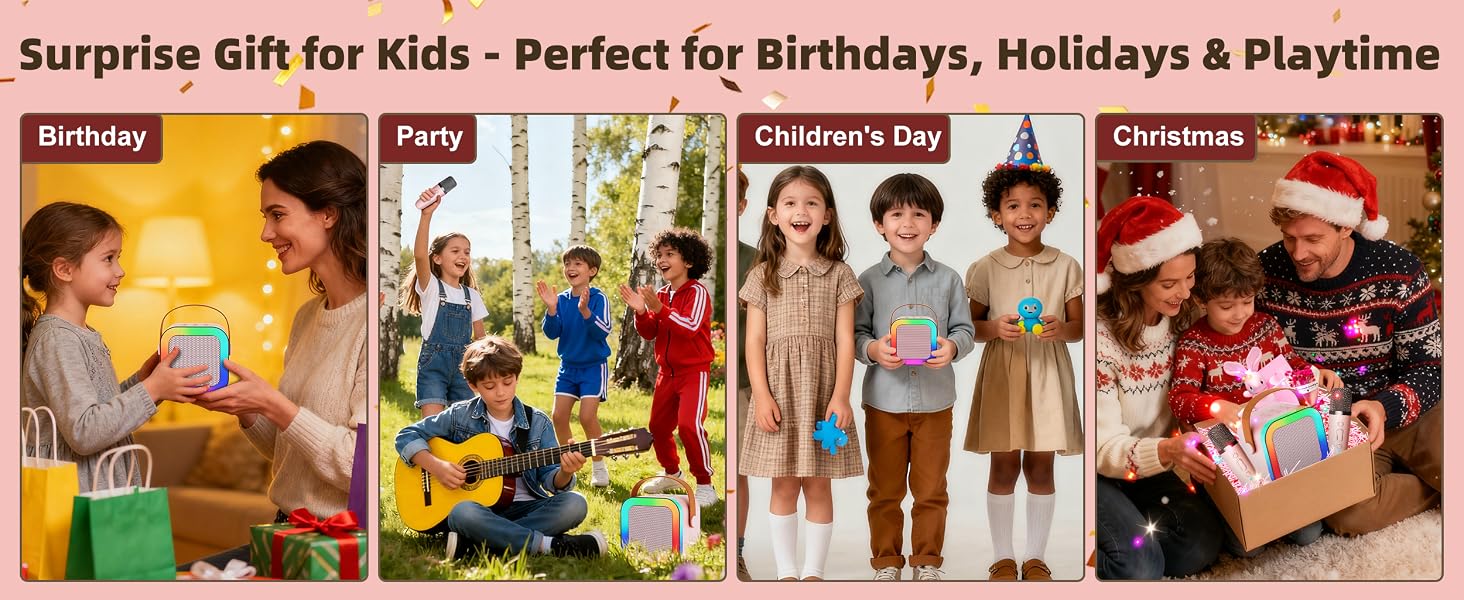 Kids Karaoke Machine for Ages 3-12, Portable Mini Bluetooth Speaker with Two Wireless Microphones