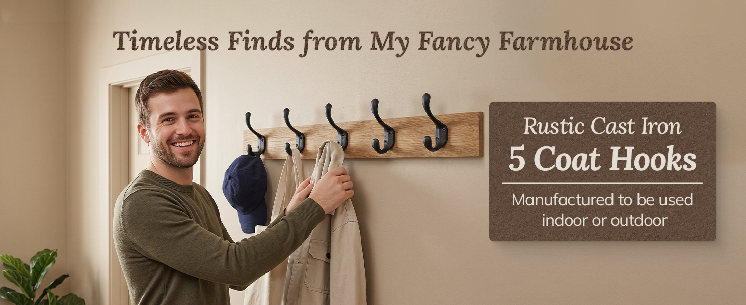 Timeless Finds from My Fancy Farmhouse - Rustic Cast Iron 5 Coat Hooks