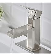 VOTON Brushed Nickel Bathroom Faucet Single Hole,Modern Square Single Handle Bathroom Sink Washba...