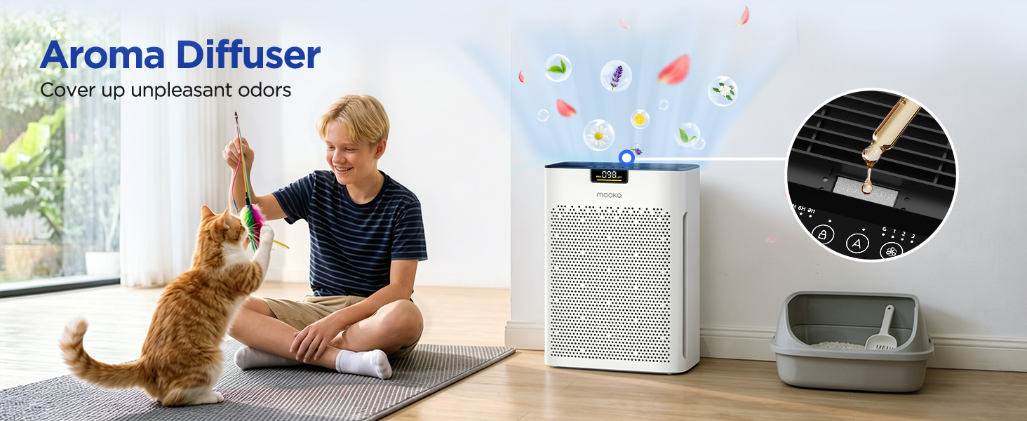 2 in 1 air purifier and aroma diffuser with essential oil tray to cover unpleasant pet odors