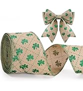 KINGLAKE St Patrick's Day Wired Ribbon - 2.5 Inch Glitter Green Shamrock Ribbon Wired for Wreath ...