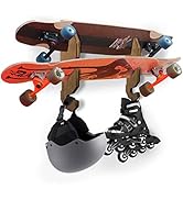 INFIDEZ Wooden Skateboard Wall Mount with Hanger Hook for Roller Skates, Longboard, and Helmets, ...